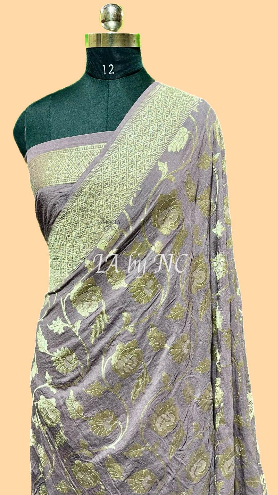 African Banarasi Pure Khaddi Munga Saree