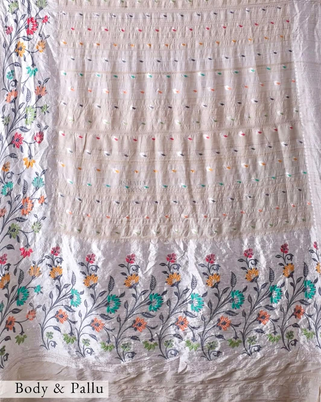 Beige Banarasi Pure Khaddi Tussar Georgette Paithani Saree