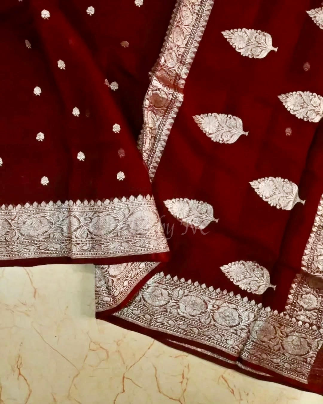 Burgundy Banarasi Pure Khaddi Georgette Kadwa Saree
