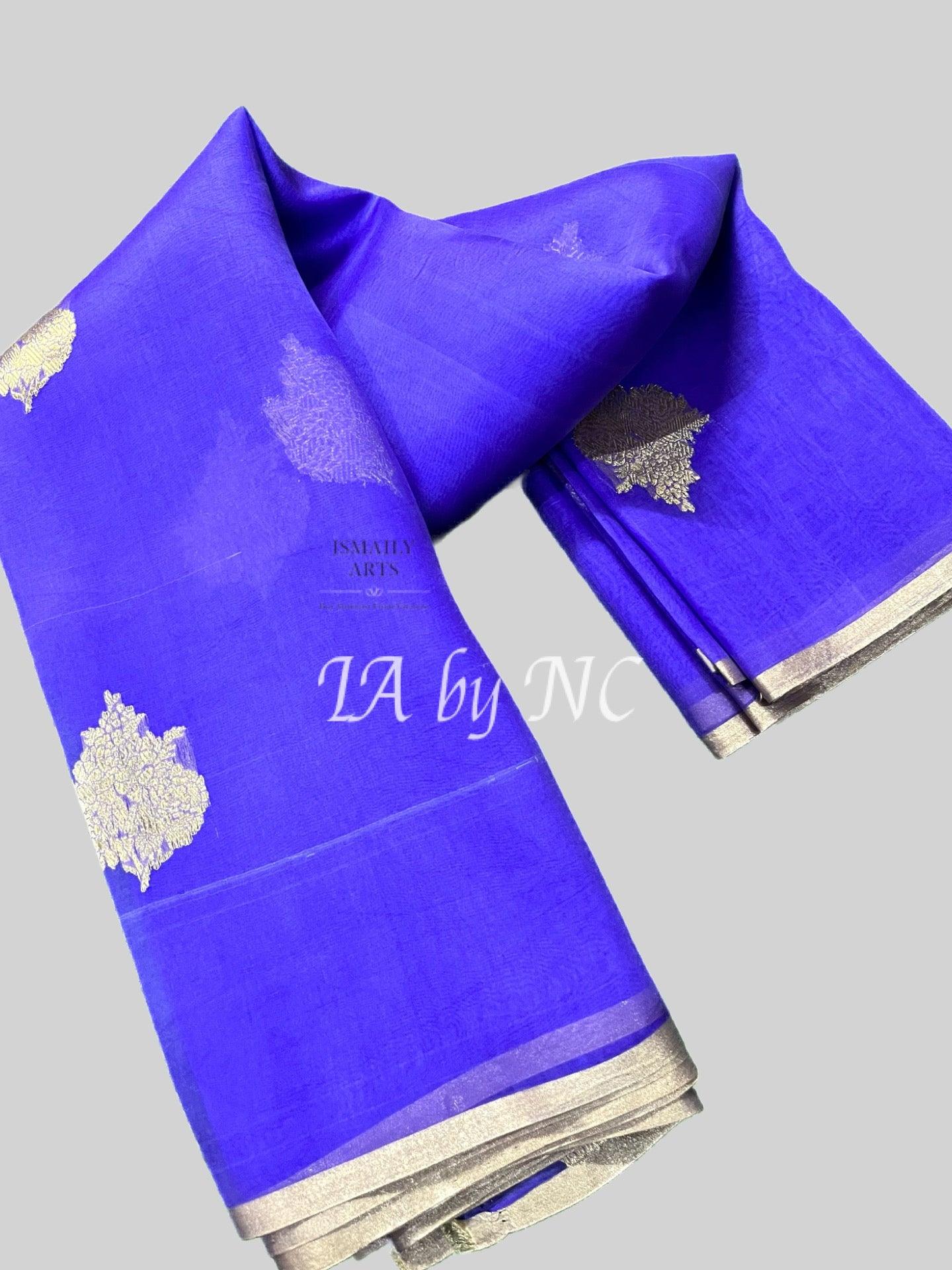 Grape Banarasi Pure Kora Organza Kadwa Saree