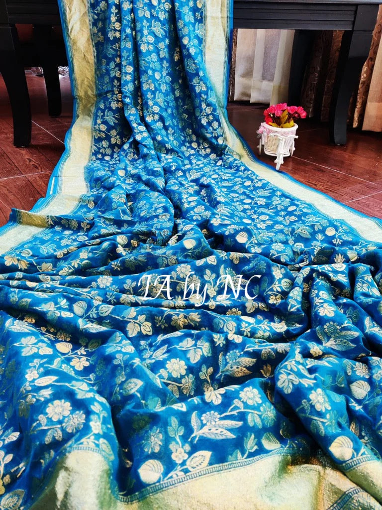 Azure Banarasi Pure Khaddi Georgette Saree