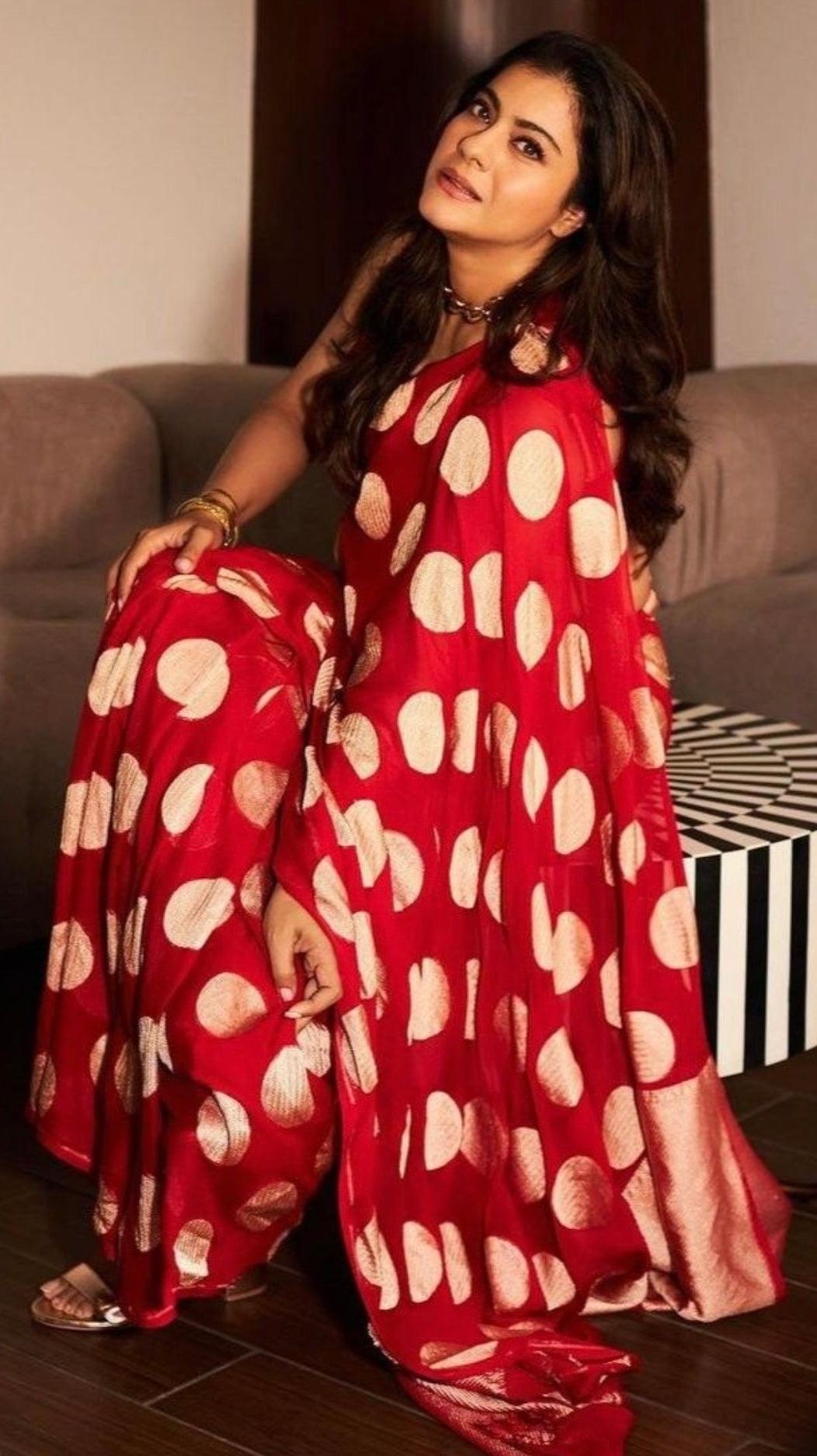 Kajol inspired Crimson Banarasi Pure Khaddi Georgette Saree
