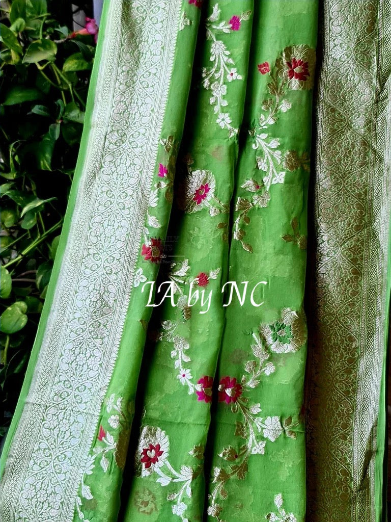 Forest Banarasi Pure Khaddi Georgette Meenakari Saree
