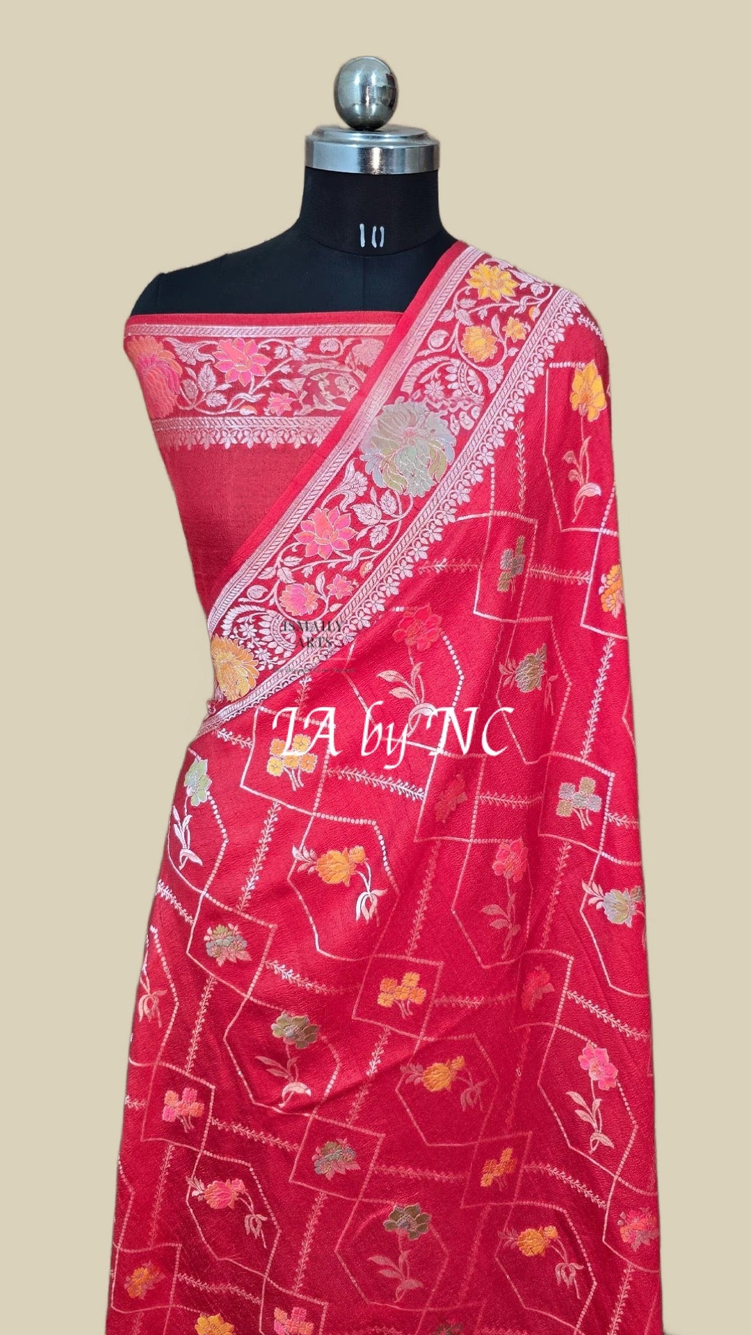 Strawberry Banarasi Pure Khaddi Tussar Georgette Meenakari Saree