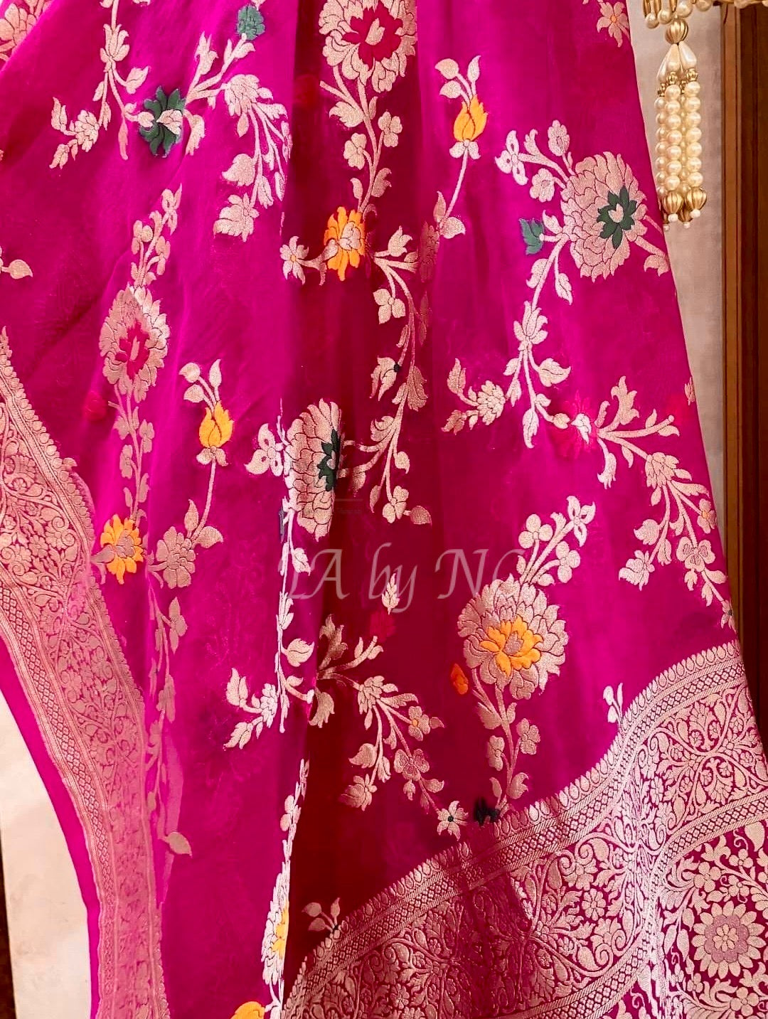 Magenta Banarasi Pure Khaddi Georgette Meenakari Dupatta