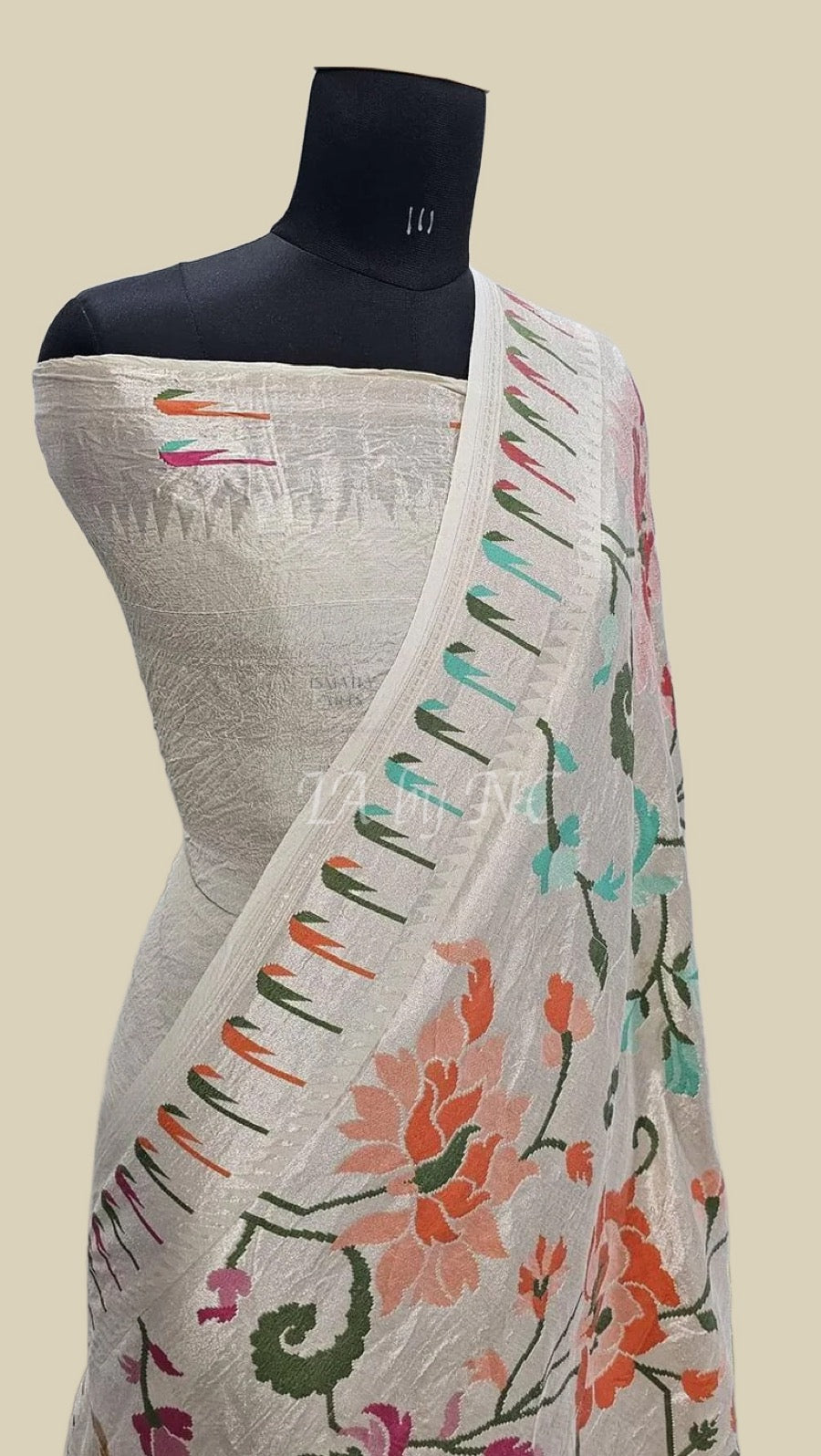 White Banarasi Pure Khaddi Tussar Georgette Brocade Saree