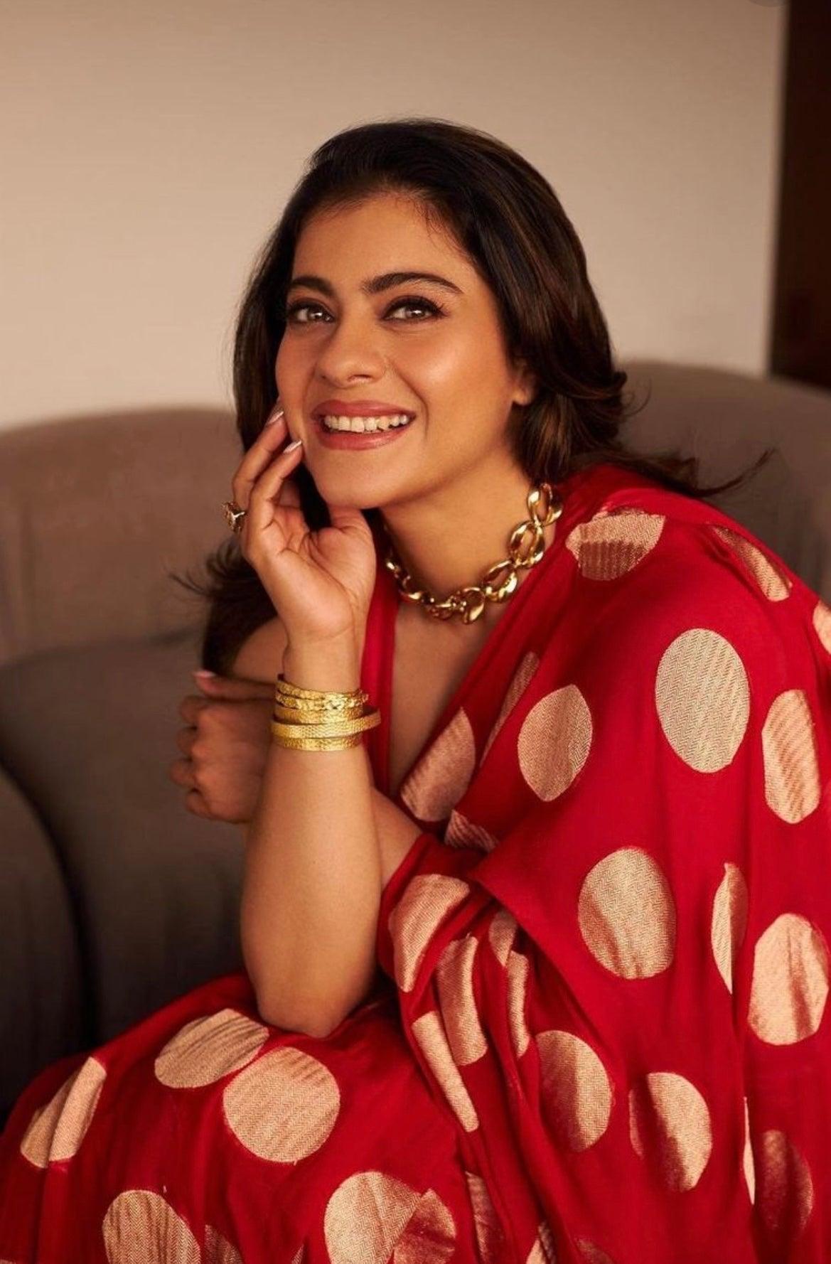 Kajol Crimson Banarasi Pure Khaddi Georgette Saree