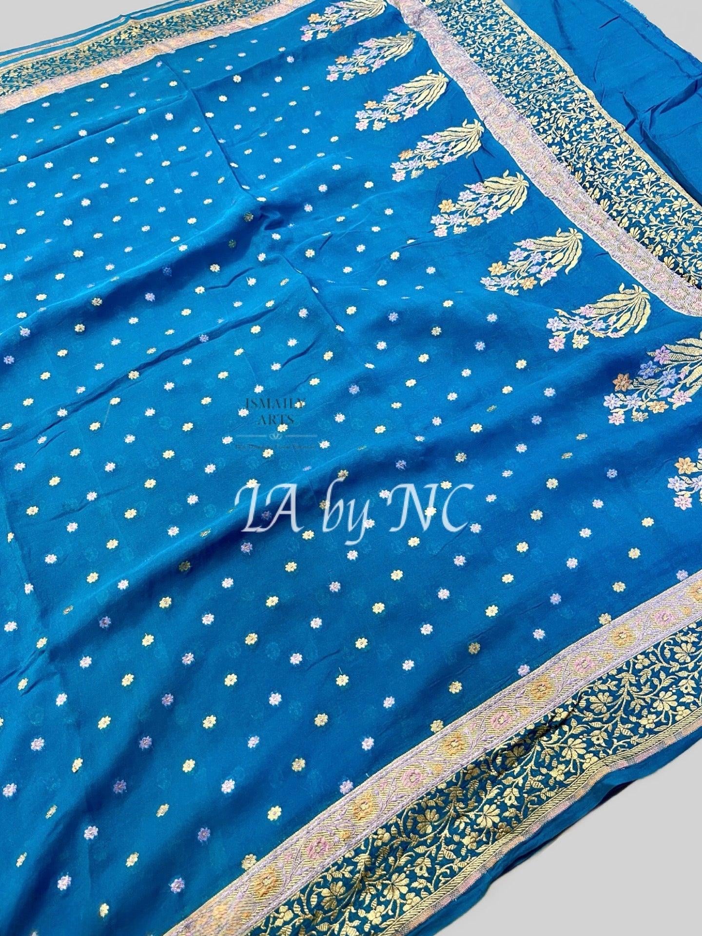 Teal Banarasi Pure Khaddi Crepe Georgette Saree