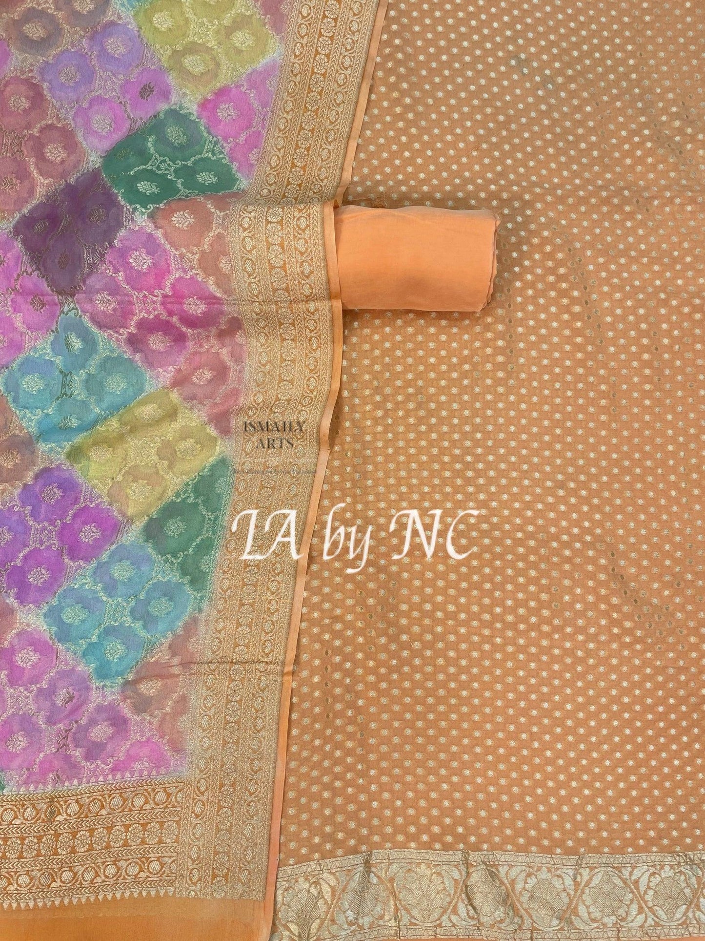 Peach Banarasi Pure Khaddi Georgette Dress Materials
