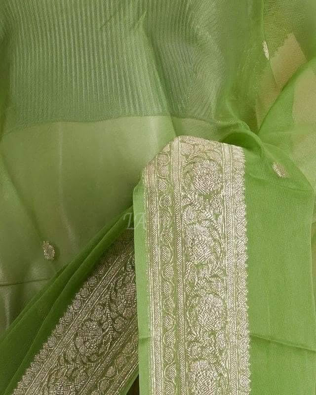 Avocado Banarasi Pure Khaddi Georgette Kadwa Saree