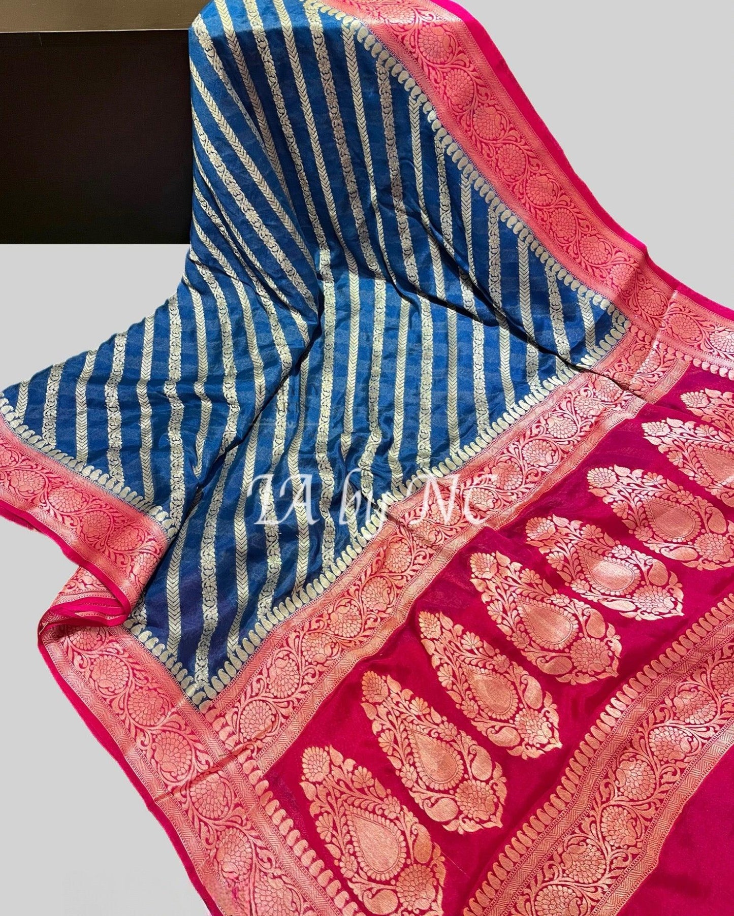 Yale Blue Banarasi Pure Chiffon Georgette Saree