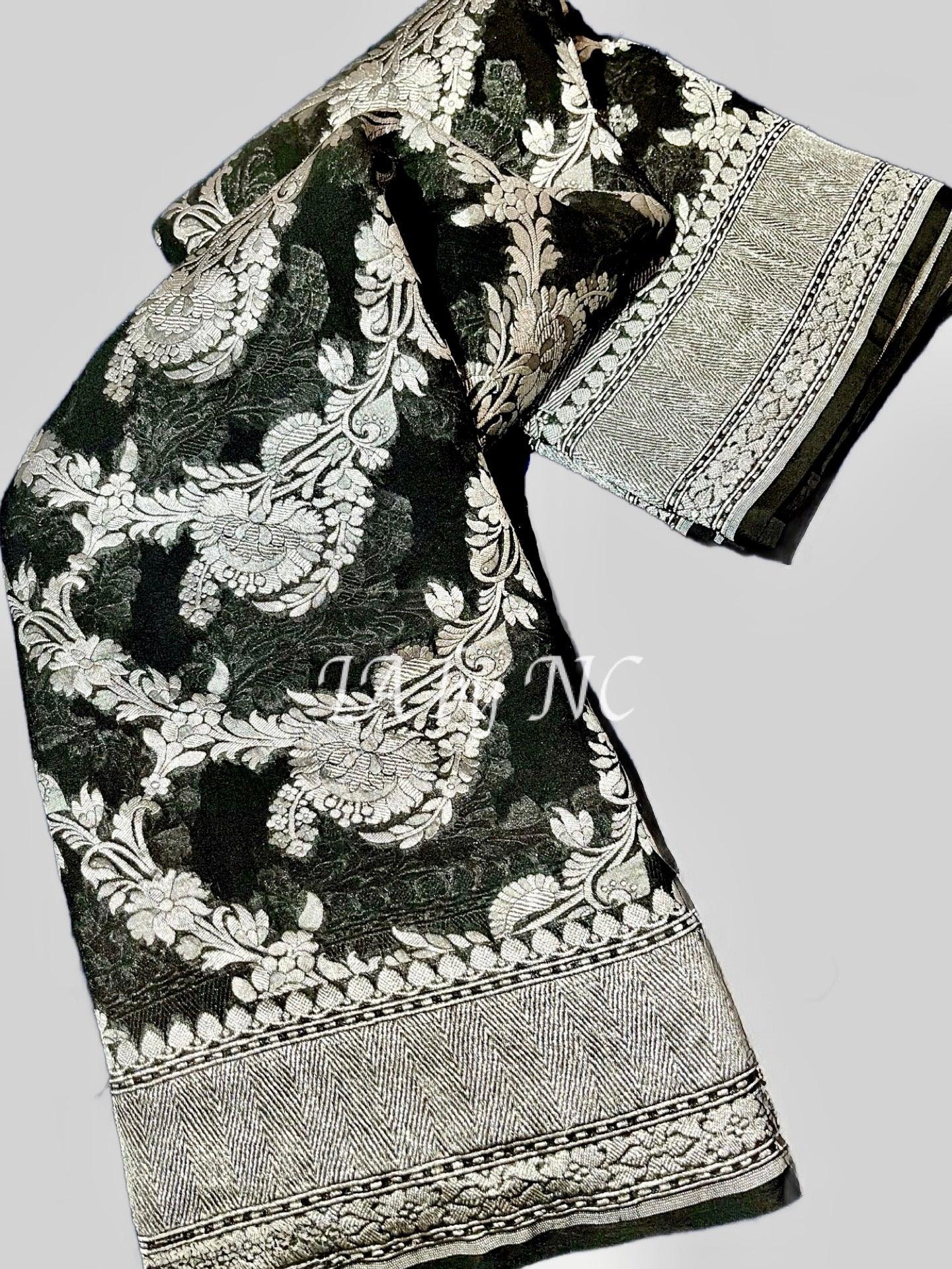 Black Banarasi Pure Khaddi Georgette Saree