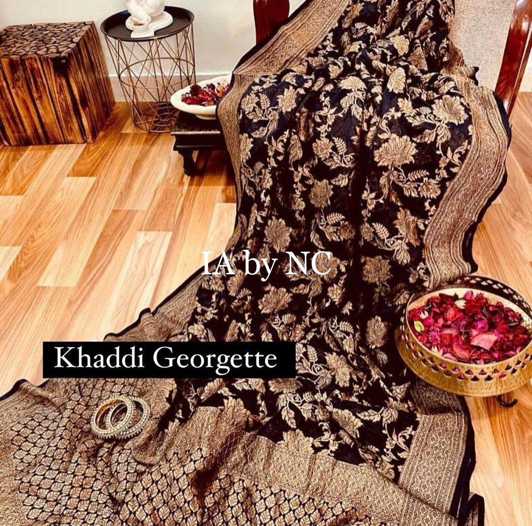 Black Banarasi Pure Khaddi Georgette Saree