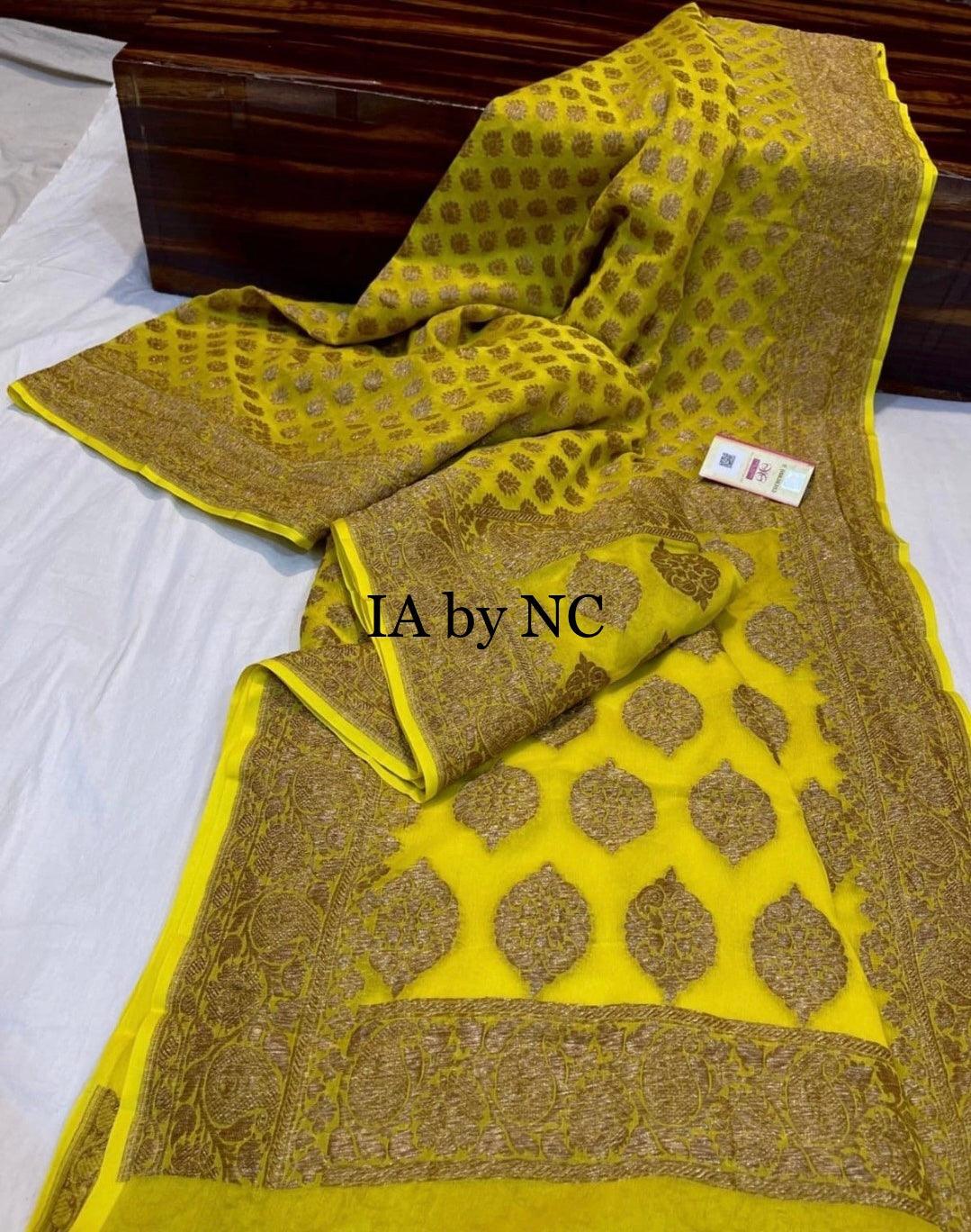 Yellow Banarasi Pure Khaddi Georgette Saree