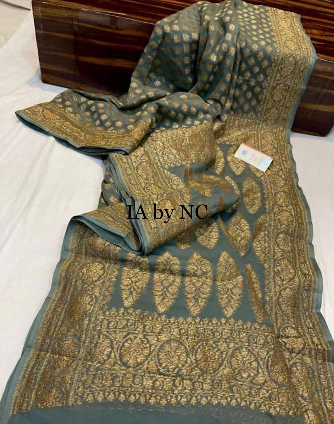 Steel Banarasi Pure Khaddi Georgette Saree