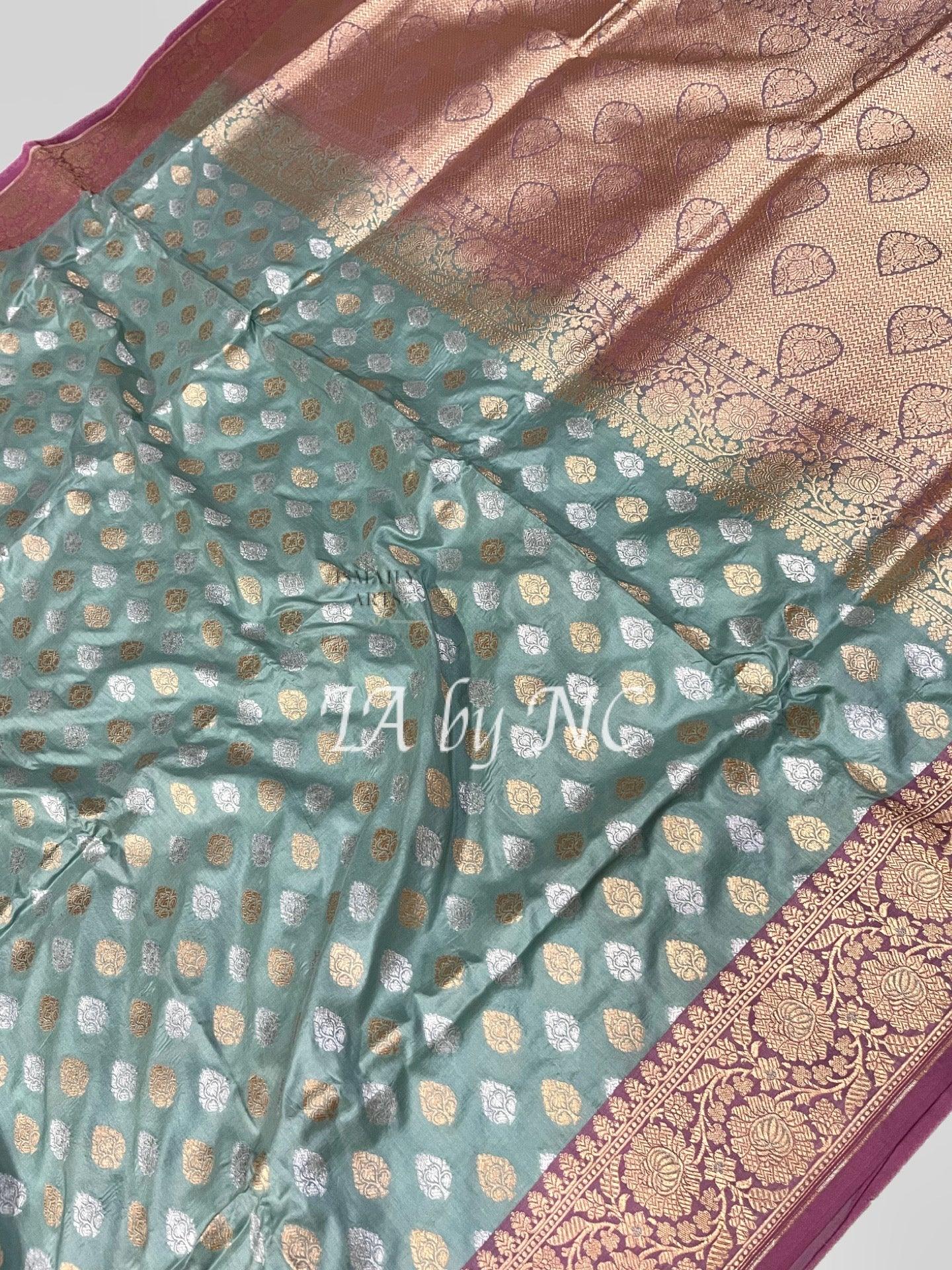 Caribbean Banarasi Pure Katan Silk Meenakari Pattu Saree