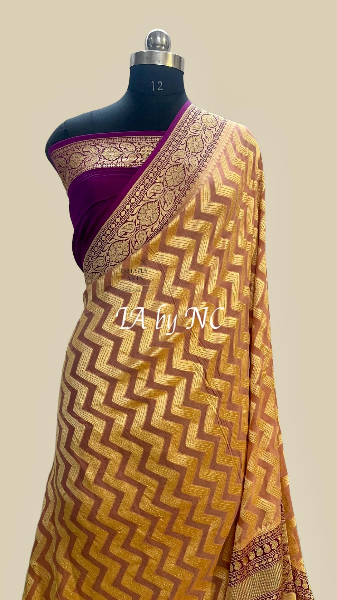 Ochre Banarasi Pure Khaddi Georgette Saree