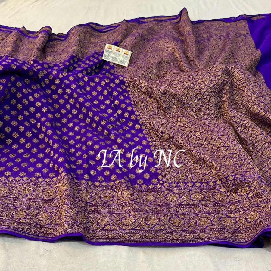 Grape Banarasi Pure Khaddi Georgette Saree