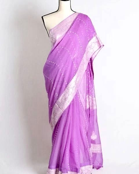 Orchid Banarasi Pure Khaddi Georgette Kadwa Saree