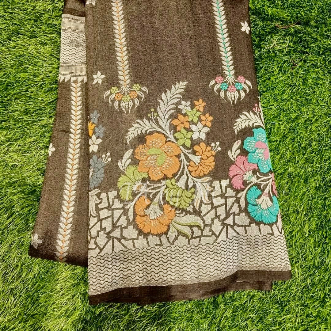 Mahogany Banarasi Pure Khaddi Tussar Georgette Paithani Saree