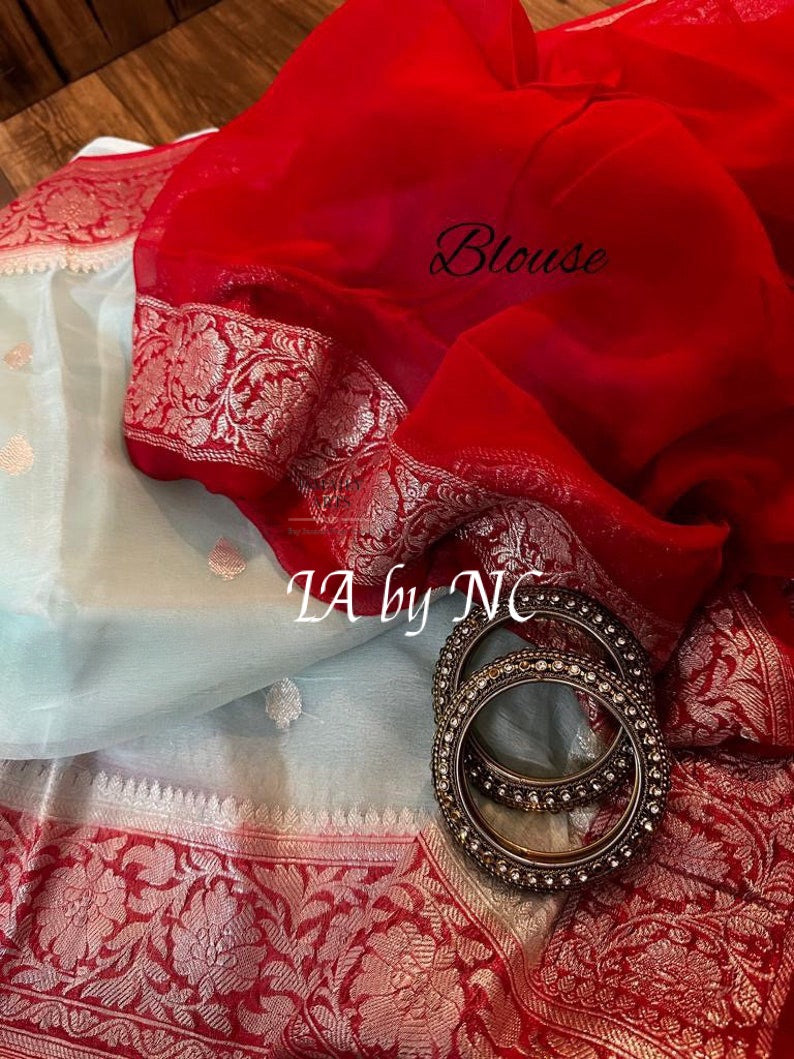 Pearl Banarasi Pure Khaddi Georgette Kadwa Saree