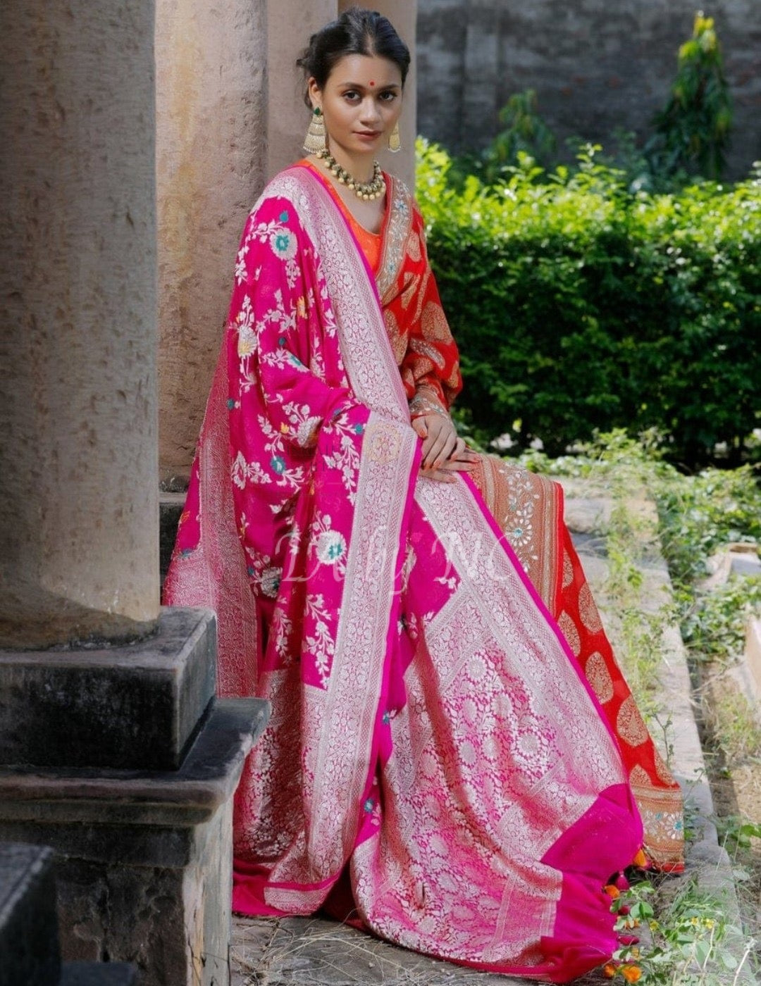Magenta Banarasi Pure Khaddi Georgette Meenakari Dupatta