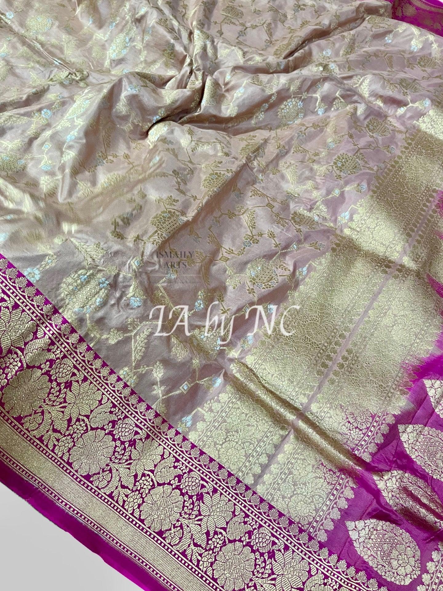 Beige Banarasi Pure Katan Silk Meenakari Pattu Saree