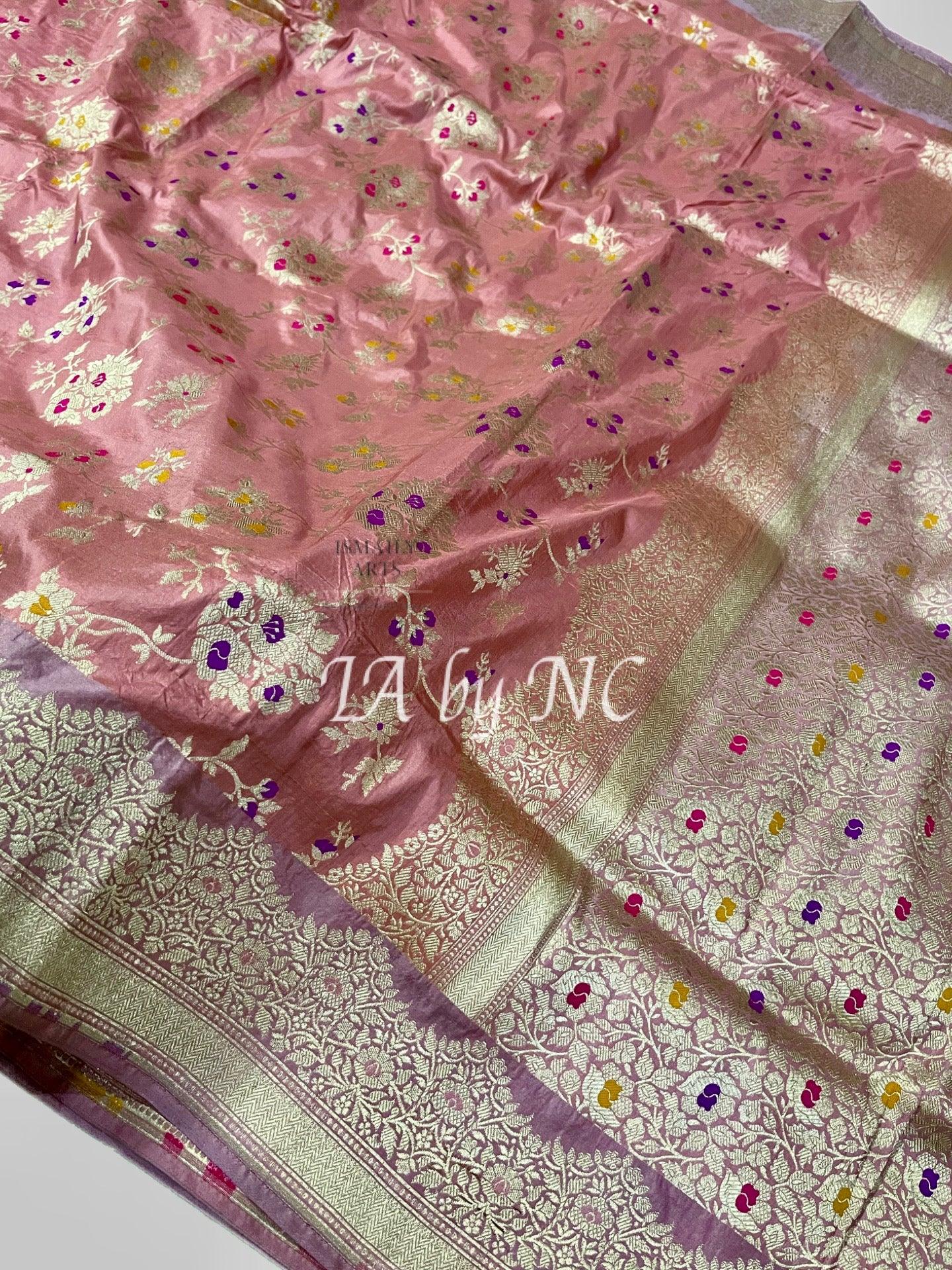 Salmon Banarasi Pure Katan Silk Meenakari Pattu Saree