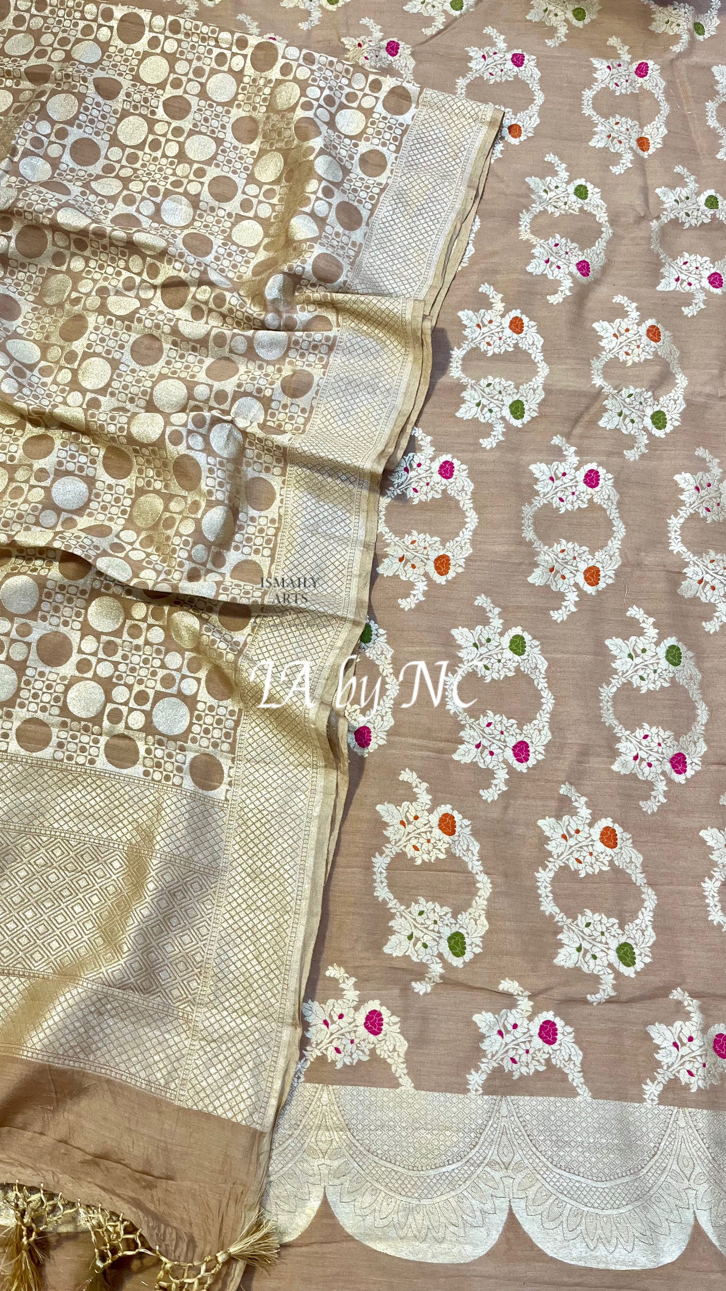 Beige Banarasi Pure Munga Silk Dress materials