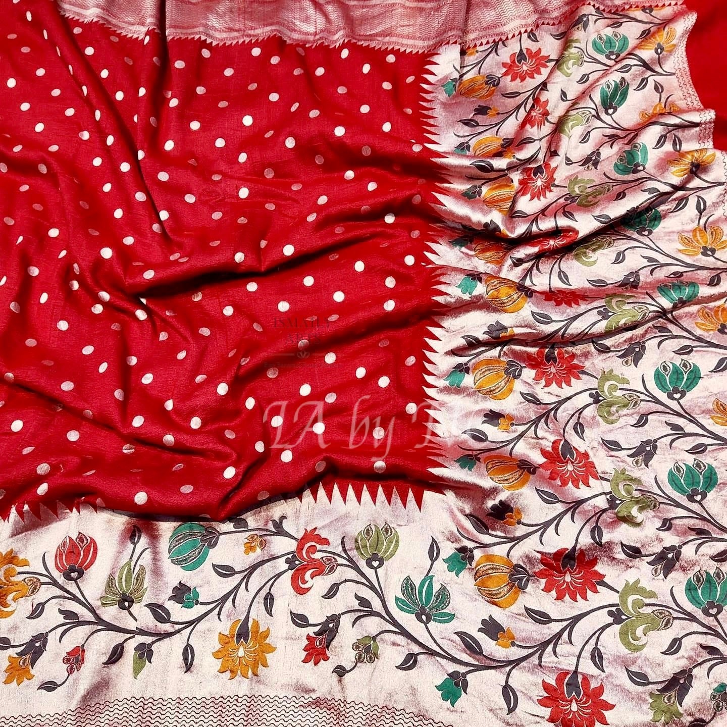 Crimson Banarasi Pure Khaddi Tussar Georgette Paithani Saree