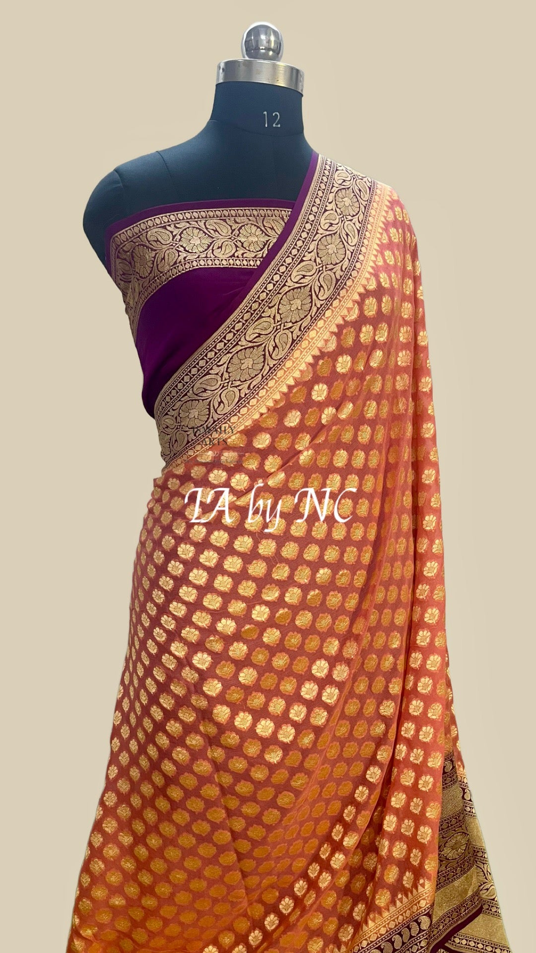 Ochre Banarasi Pure Khaddi Georgette Saree