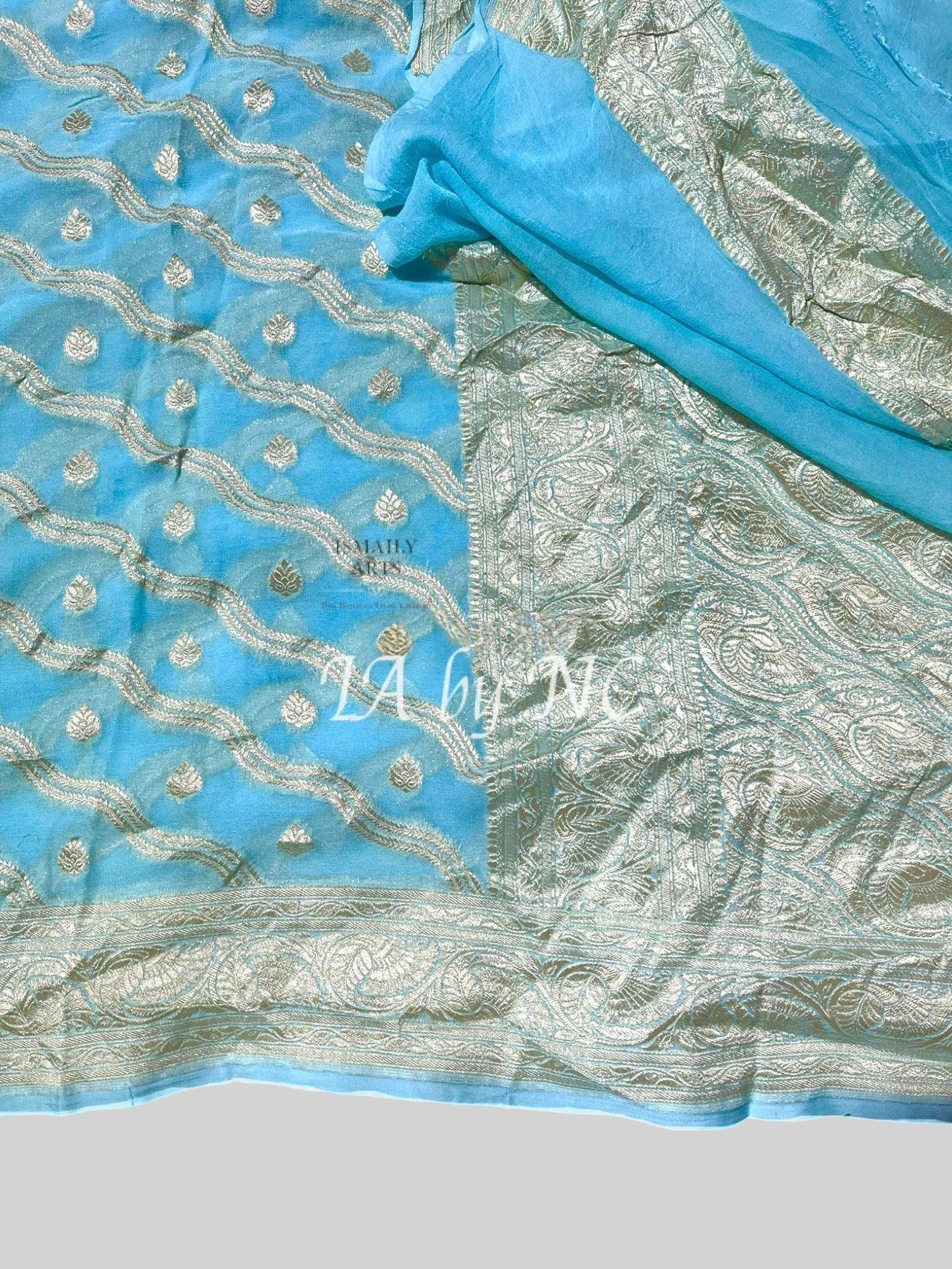 Blue Banarasi Pure Khaddi Georgette Saree