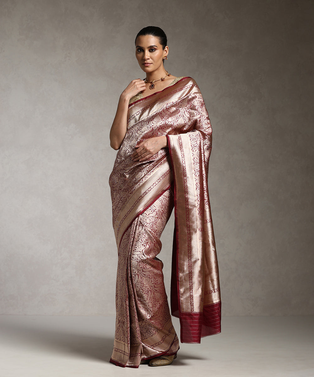 Burgundy Banarasi Pure Katan Silk Brocade Saree