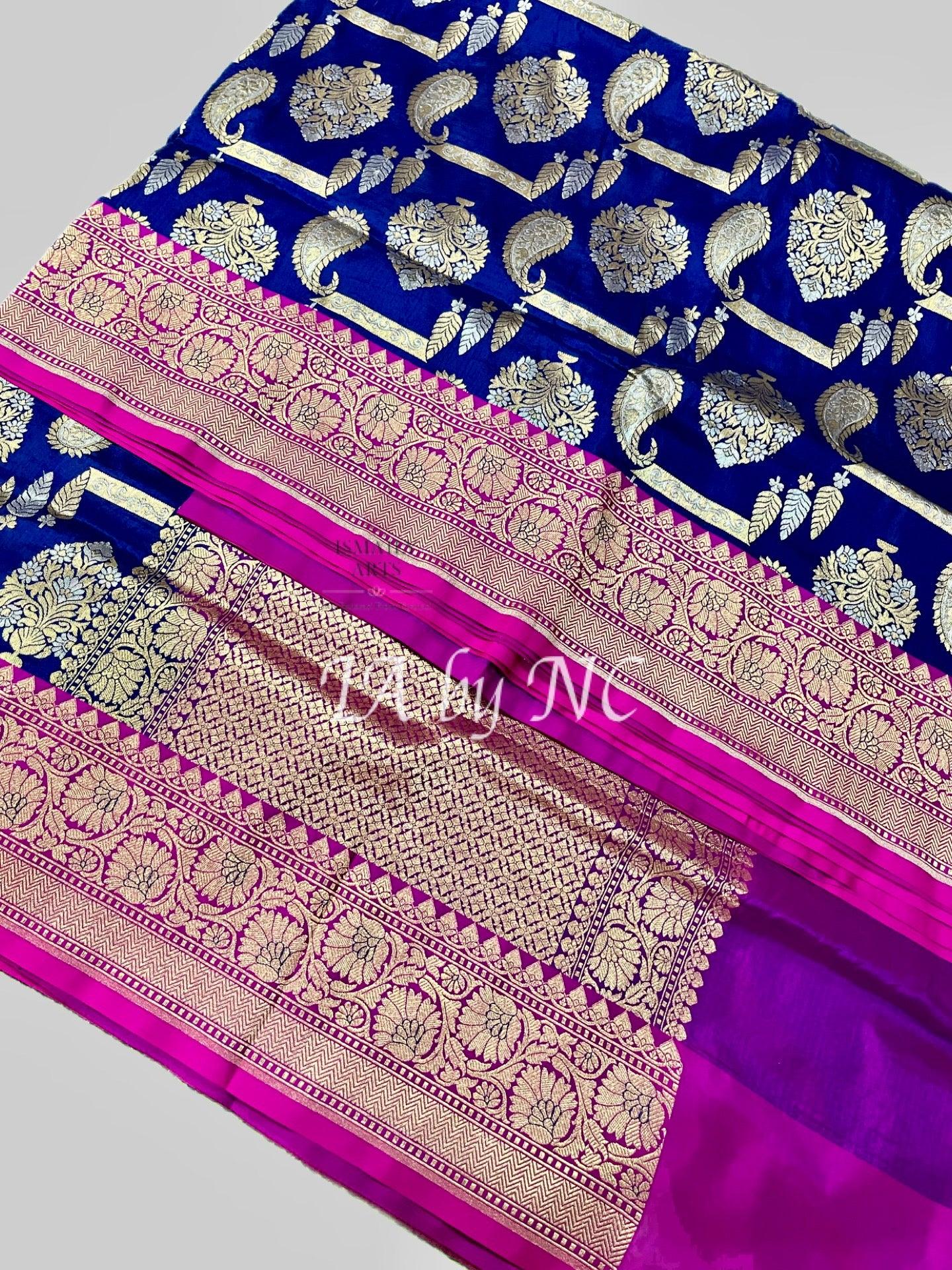 Navy Banarasi Pure Katan Silk Meenakari Pattu Saree