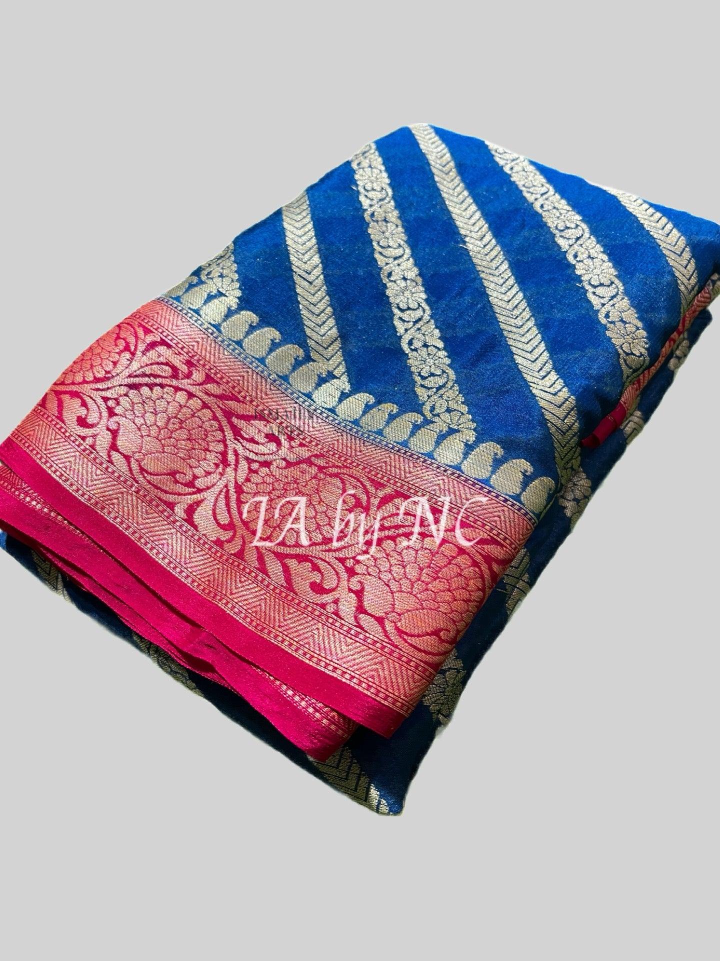 Yale Blue Banarasi Pure Chiffon Georgette Saree
