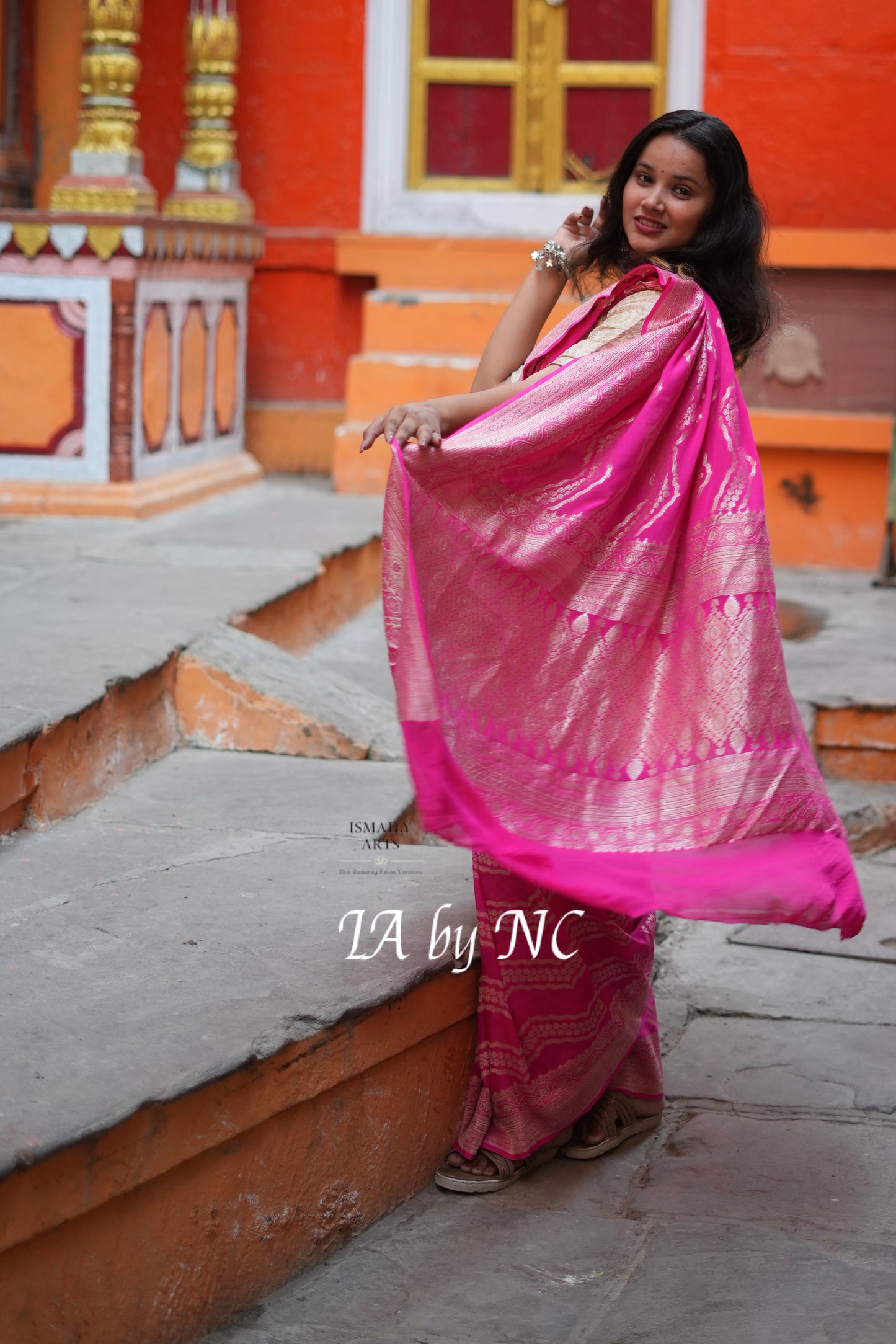 Fuschia Banarasi Pure Khaddi Georgette Saree