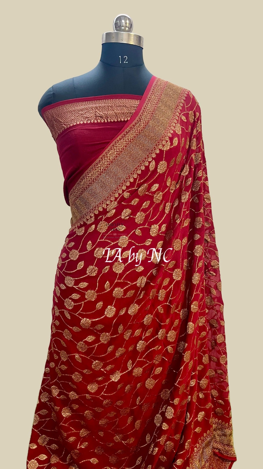 Carmine Banarasi Pure Khaddi Georgette Saree