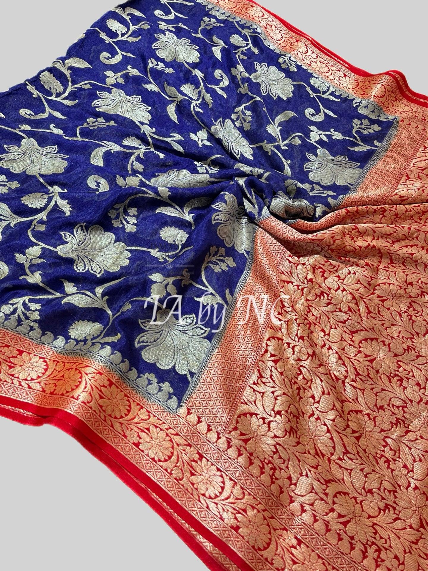 Navy Banarasi Pure Chiffon Georgette Saree