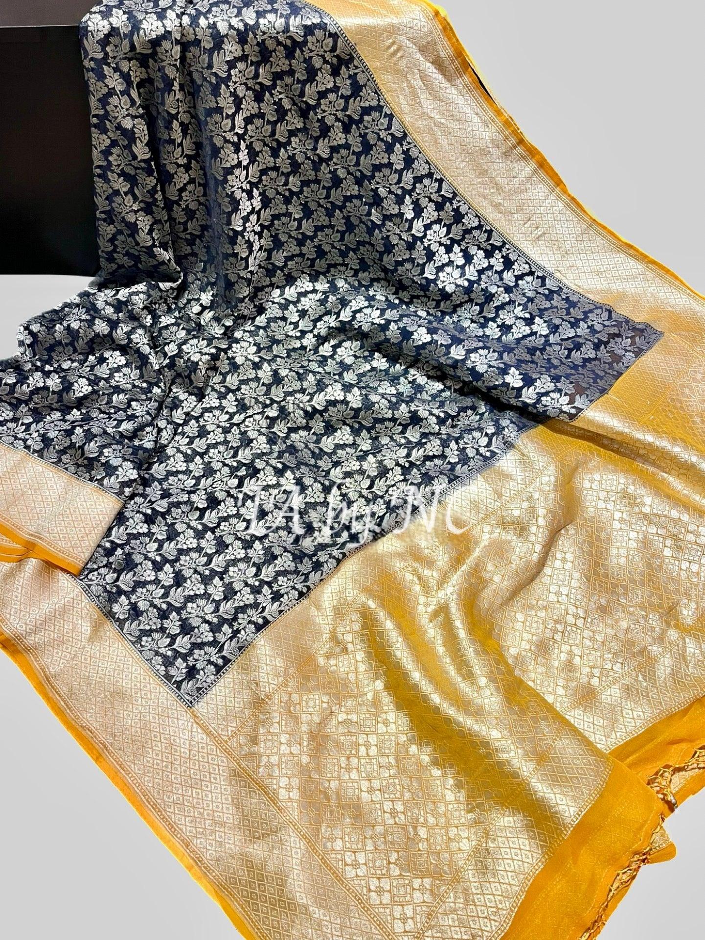 Black Banarasi Pure Khaddi Georgette Saree
