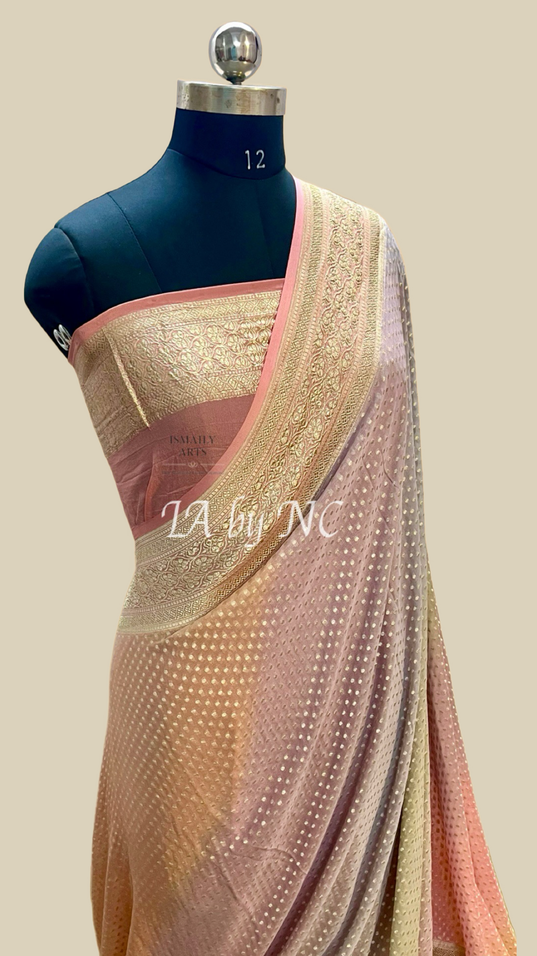 Salmon Banarasi Pure Khaddi Georgette Saree