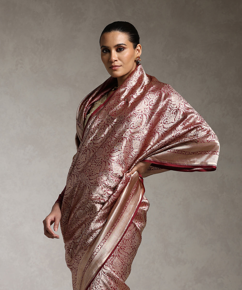 Burgundy Banarasi Pure Katan Silk Brocade Saree