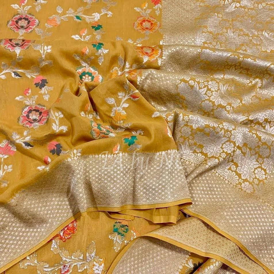 Tuscany Banarasi Pure Khaddi Tussar Georgette Meenakari Saree