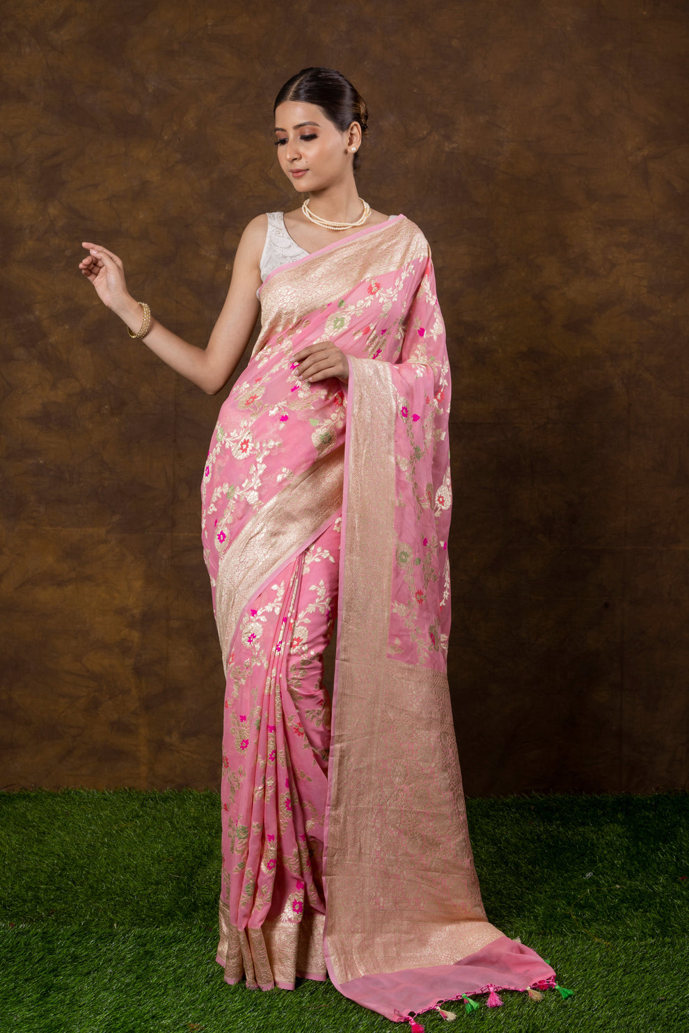 French Banarasi Pure Khaddi Georgette Meenakari Saree