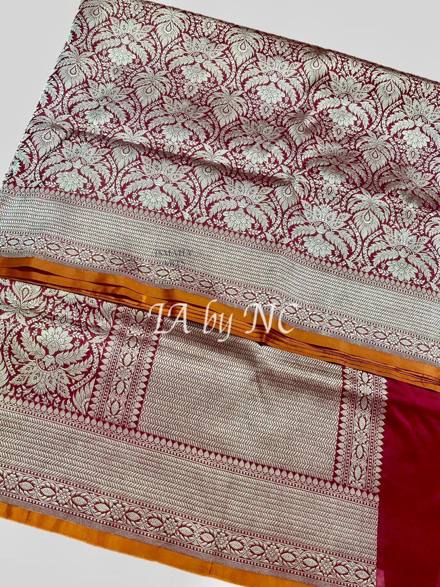 Carmine Banarasi Pure Katan Silk Brocade Pattu Saree