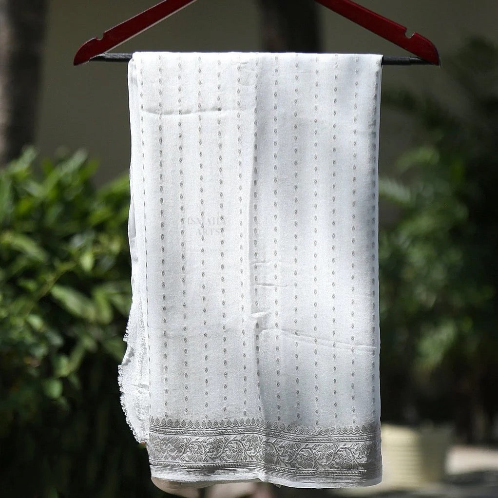 White Banarasi Pure Khaddi Georgette Dupatta