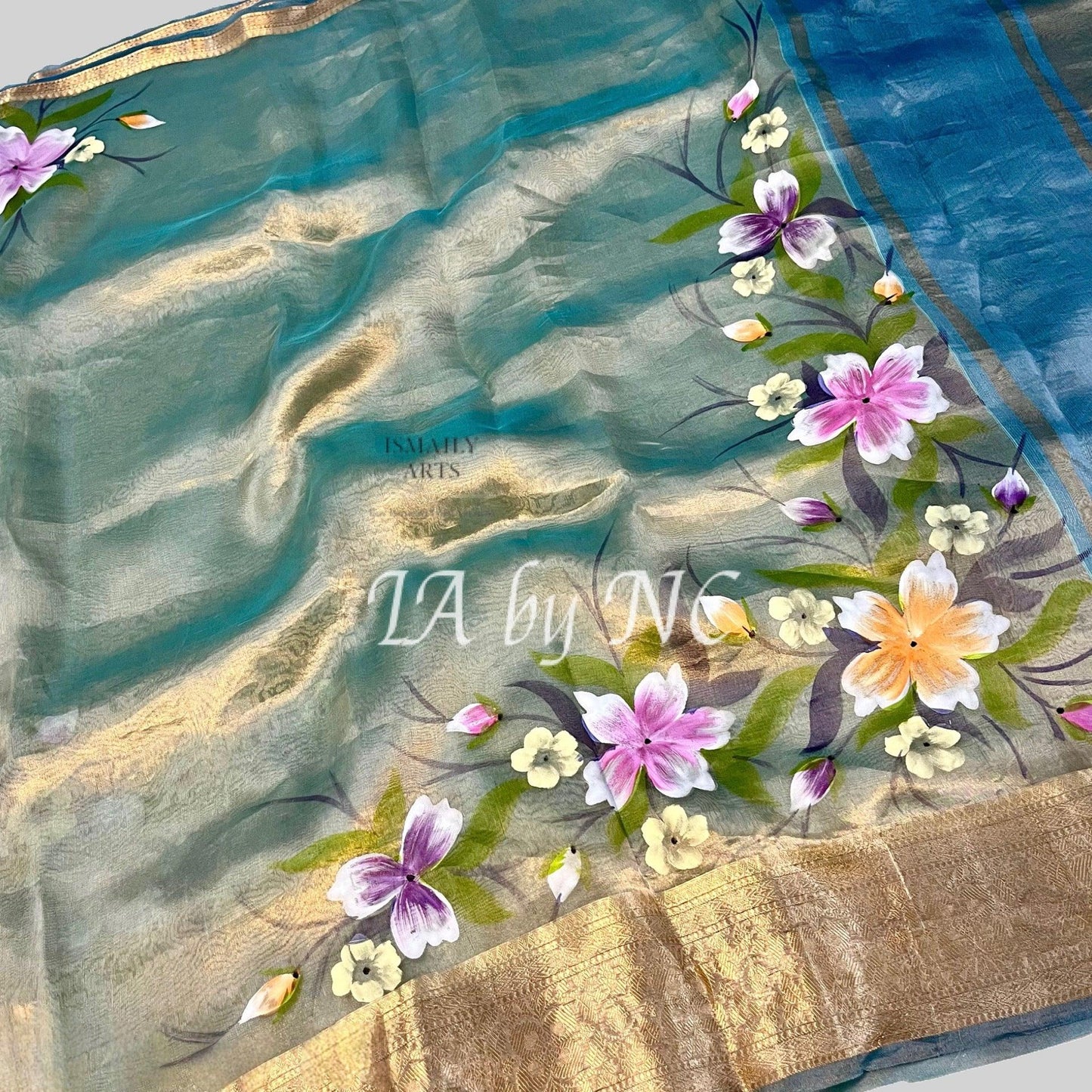 Turquoise Banarasi Pure Tissue Silk Saree