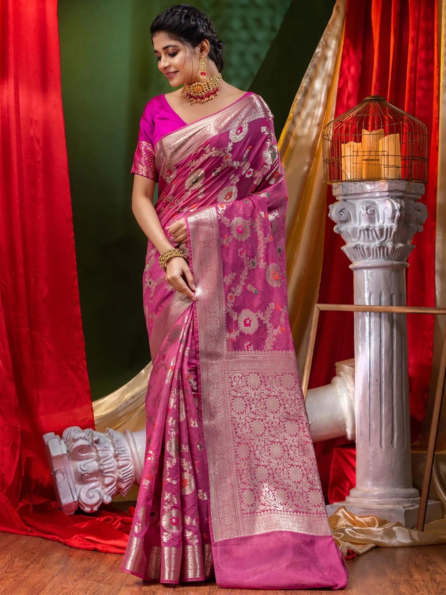 Banarasi Blend Khaddi Georgette Meena Saree