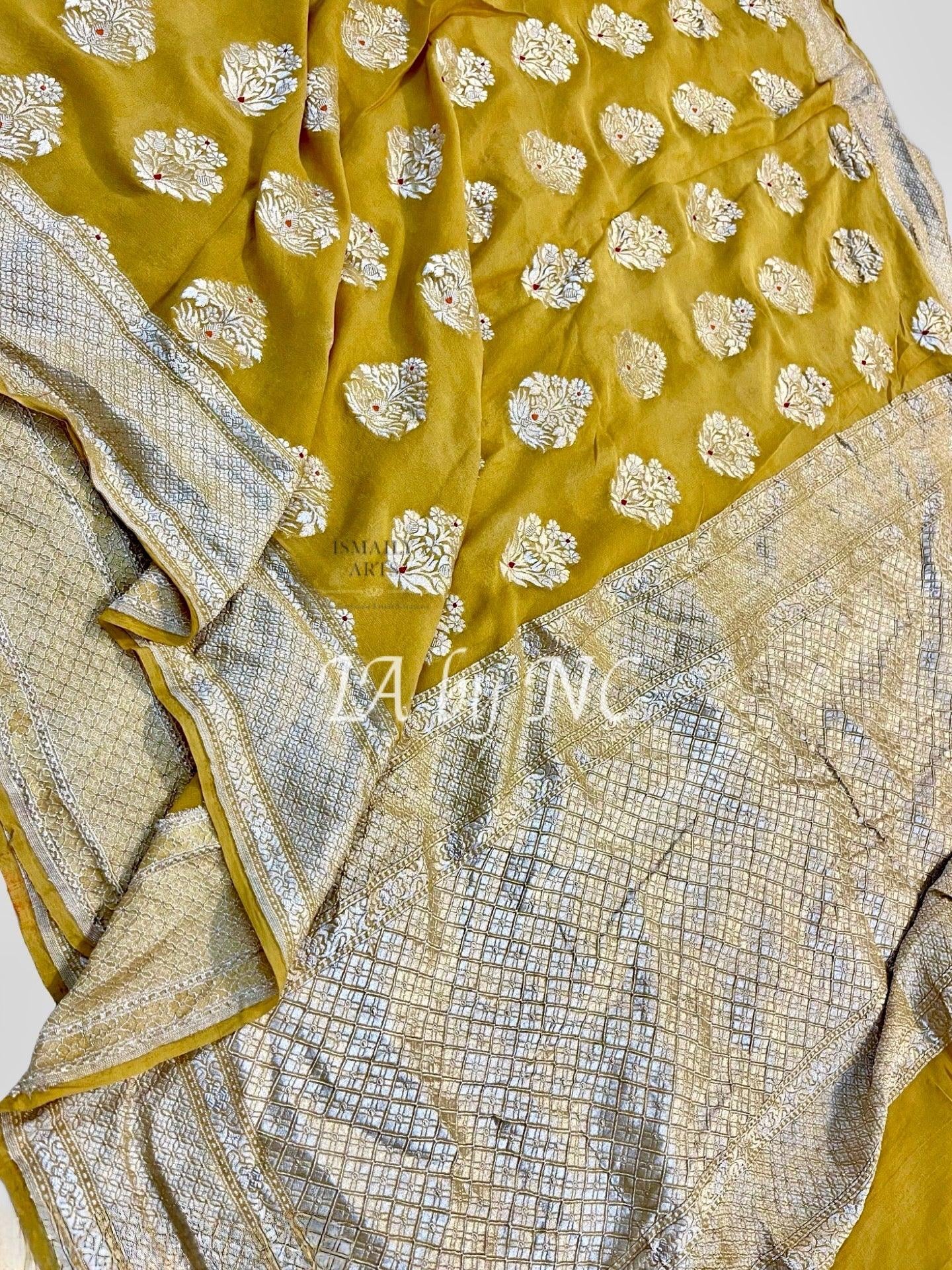 Trombone Banarasi Pure Khaddi Georgette Saree
