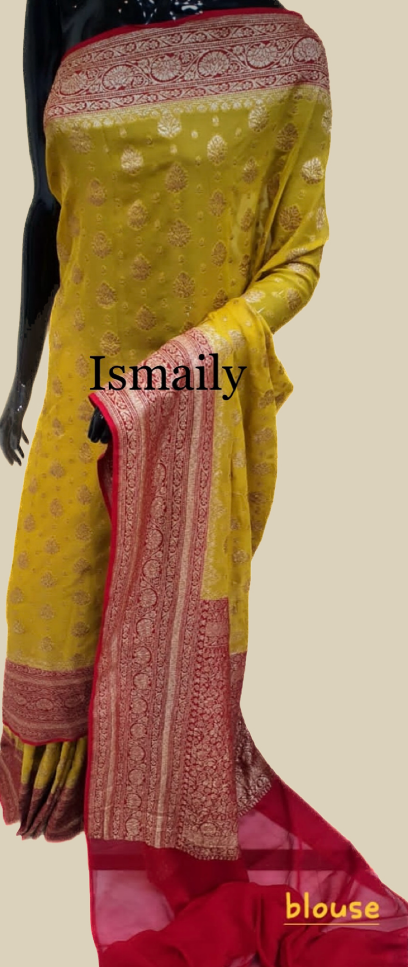 Goldenrod Banarasi Pure Khaddi Georgette Saree