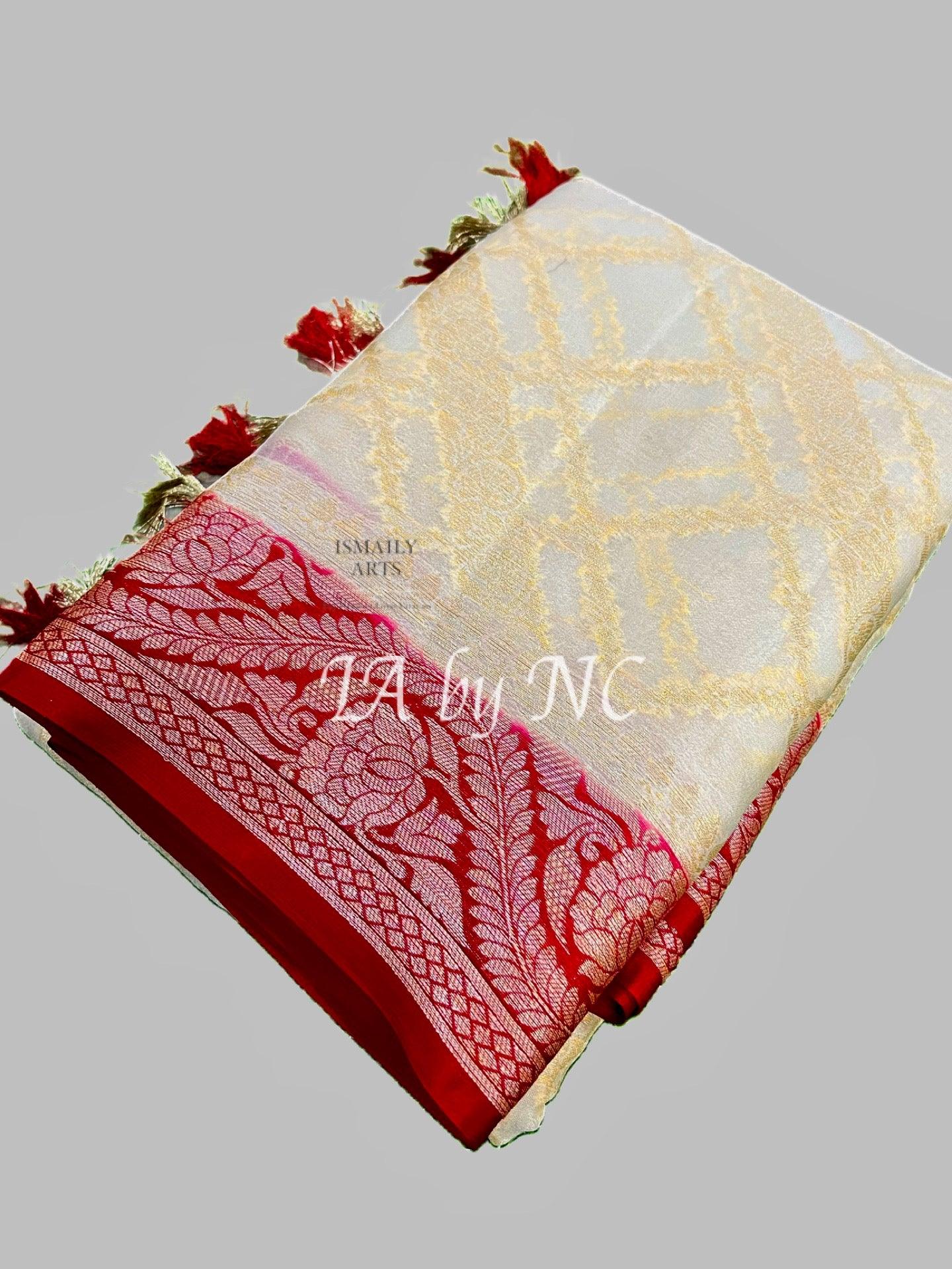 Offwhite Banarasi Pure Chiffon Georgette Saree